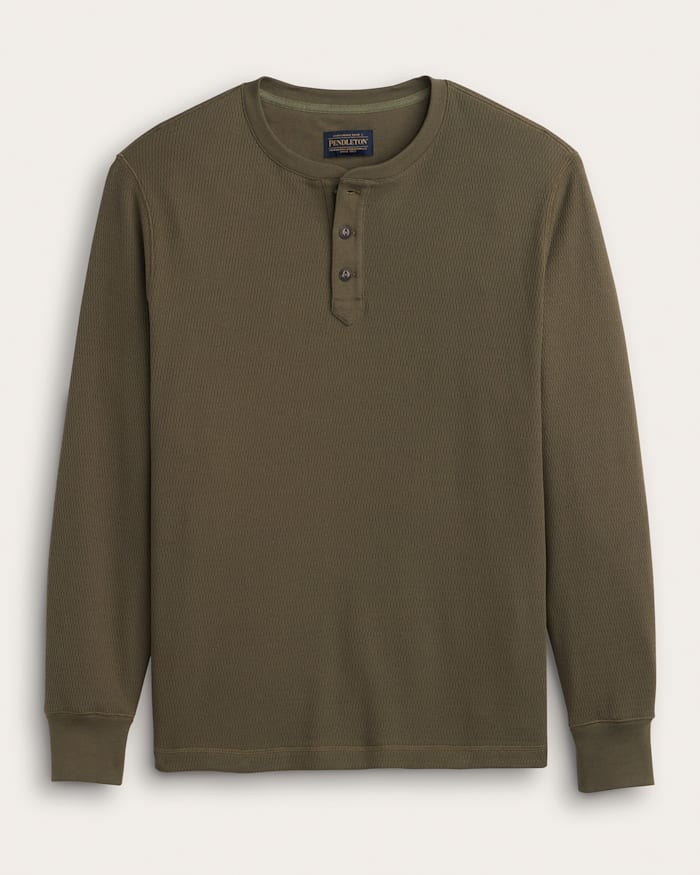 MEN'S LONG-SLEEVE WAFFLE-KNIT COTTON HENLEY
